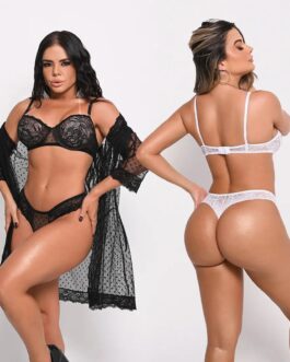 Conjunto de Renda com Tule Poá e Robe