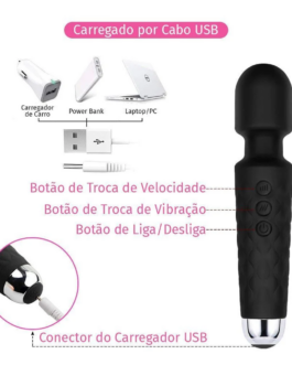 Vibrador Varinha Mágica c/ 20 Modos de Vibração e 8 Niveis de Velocidades