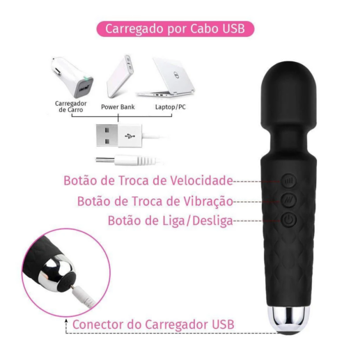 Vibrador Varinha Mágica c/ 20 Modos de Vibração e 8 Niveis de Velocidades - Image 2